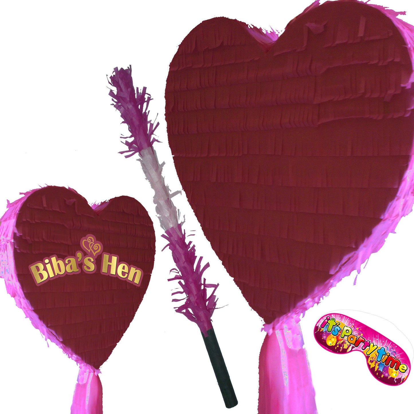 Heart Piñata with Smash Stick, Personalized Text for Parties