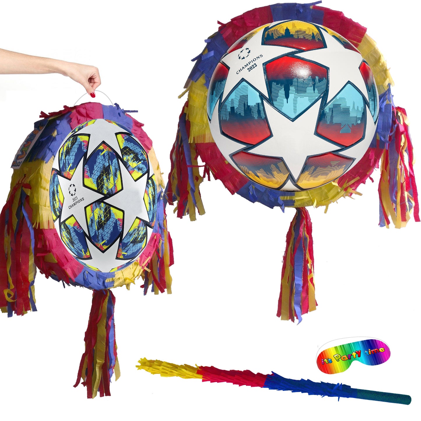 Football Piñata with Stick & Blindfold: Soccer Party Game