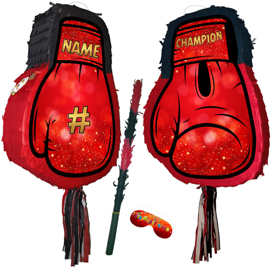 Boxing Glove Pinata: Personalized Party Theme with Stick & Blindfold