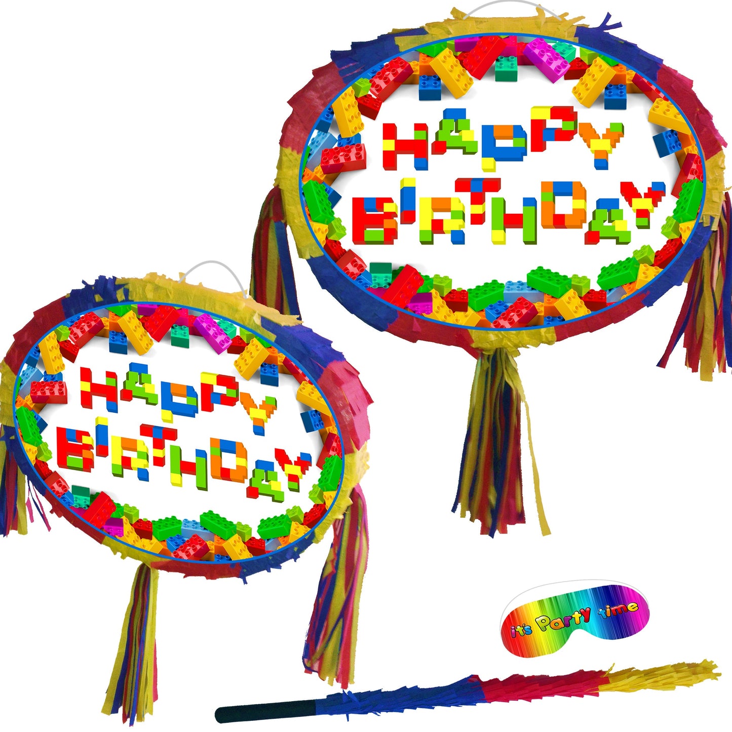 Building Blocks Pinata, Happy Birthday Party Game with Stick & Blindfold