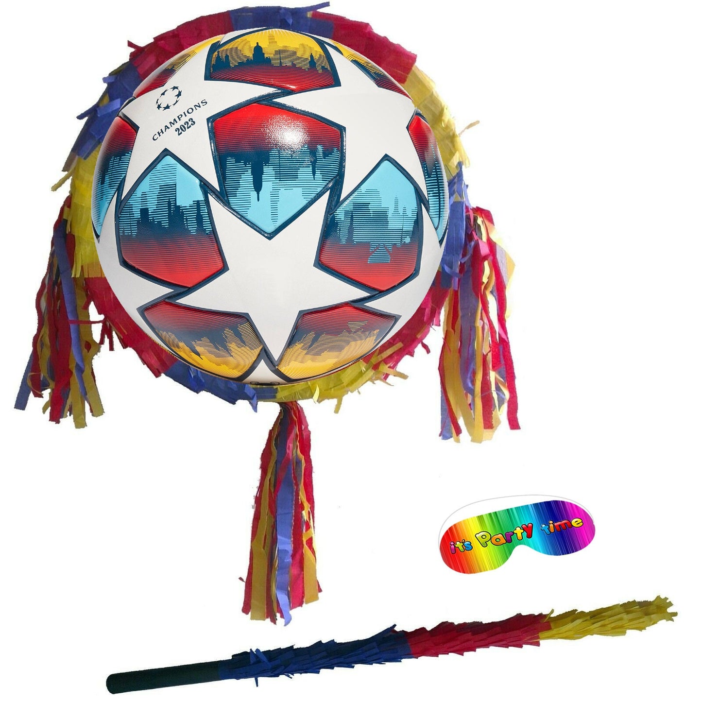 Football Piñata with Stick & Blindfold: Soccer Party Game
