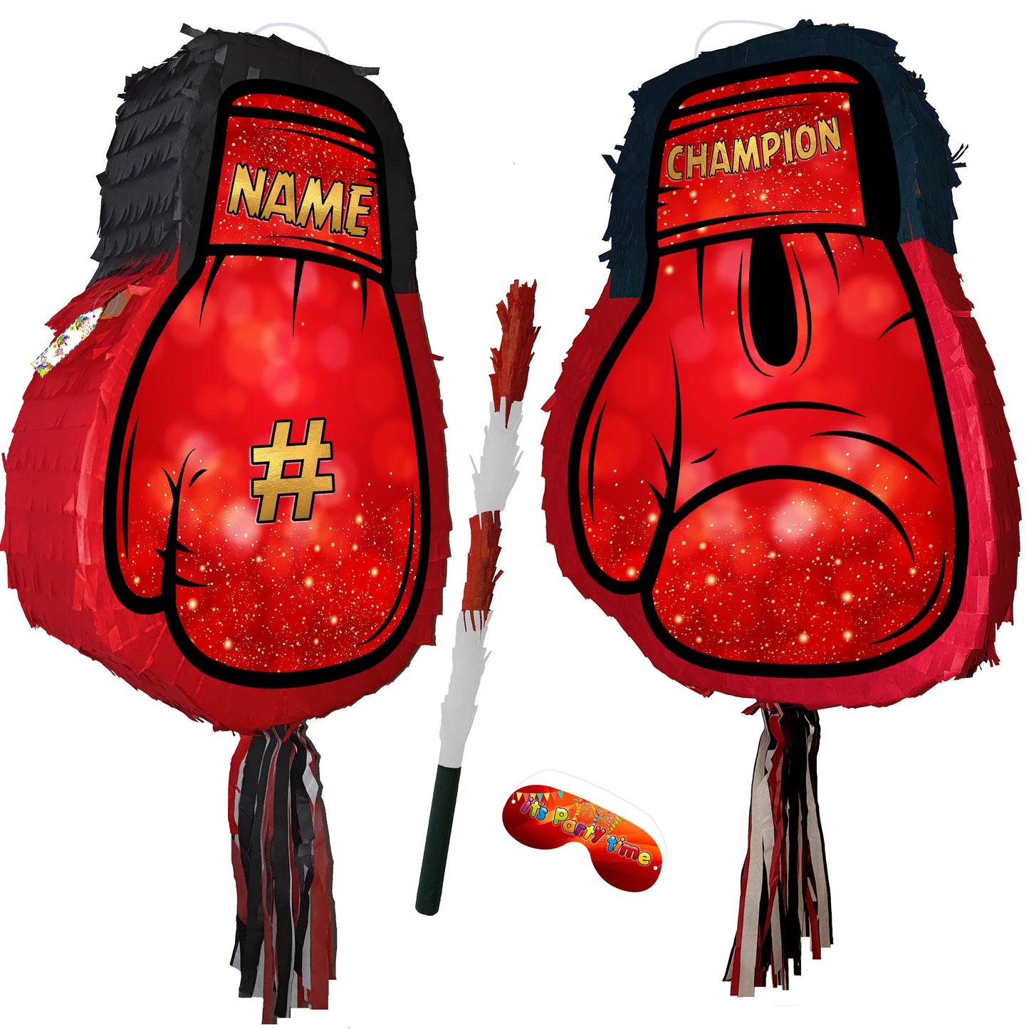 Boxing Glove Pinata: Personalized Party Theme with Stick & Blindfold