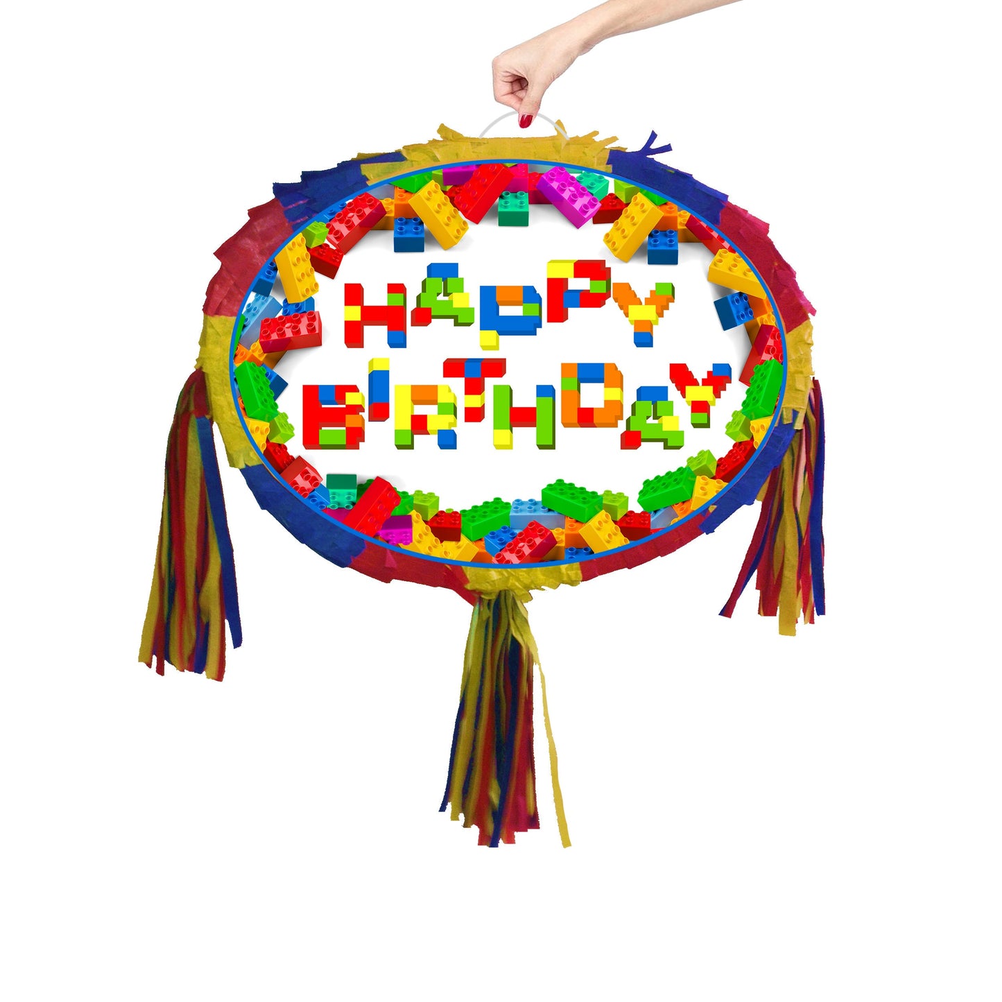 Building Blocks Pinata, Happy Birthday Party Game with Stick & Blindfold