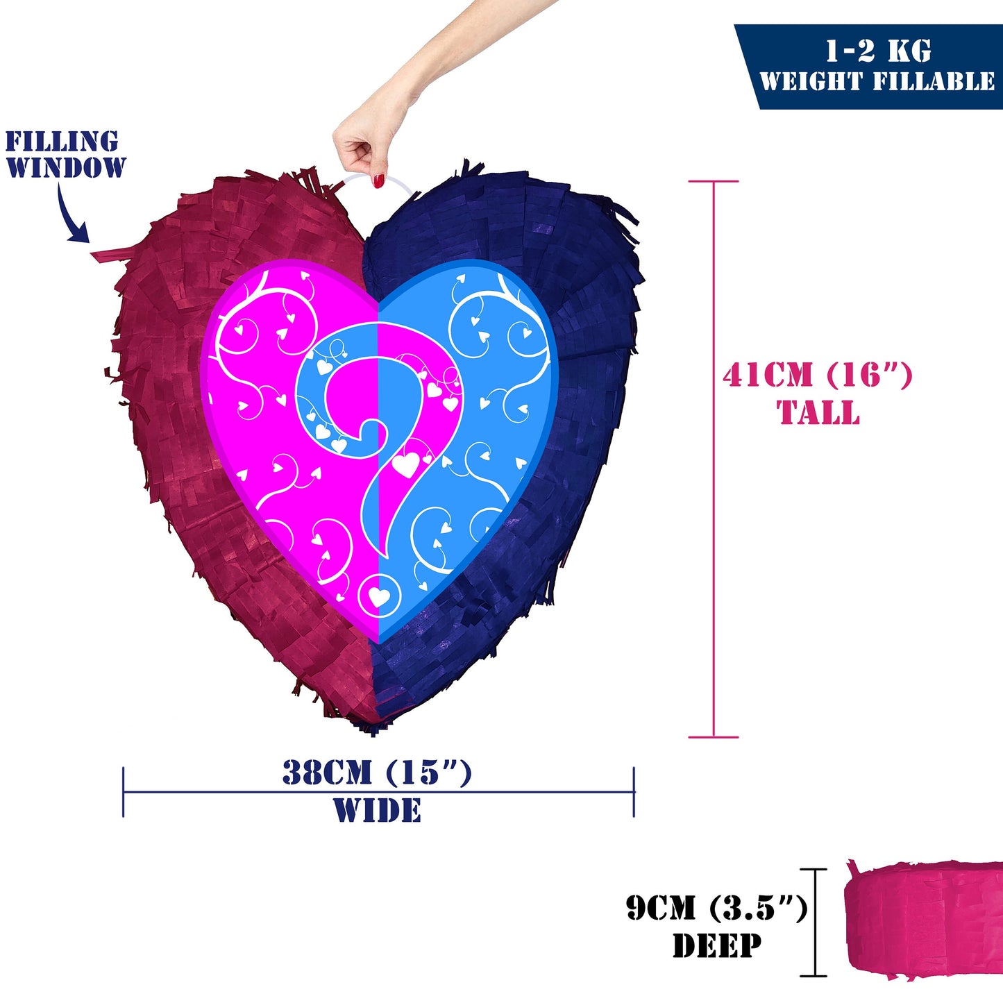 Gender Reveal Heart Pinata with Stick & Blindfold