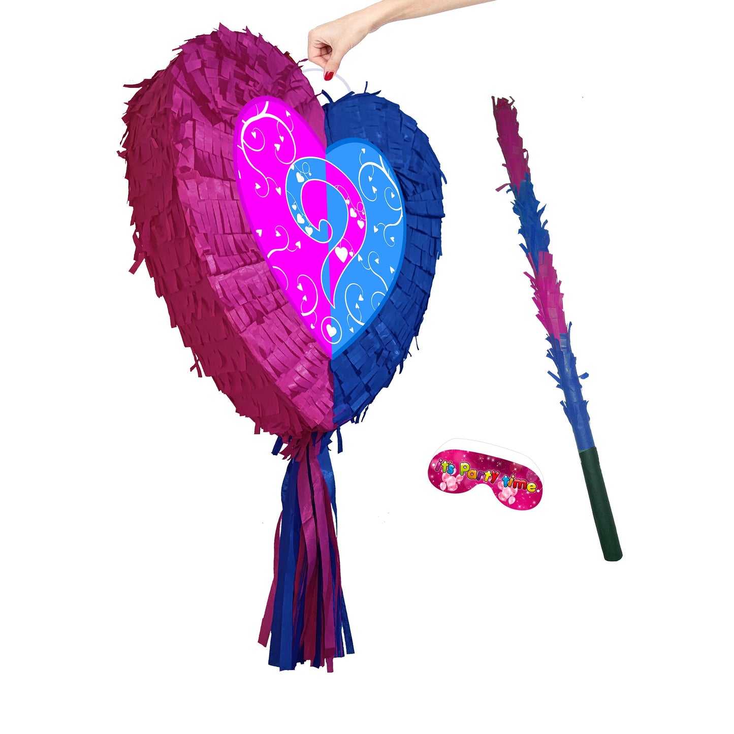 Gender Reveal Heart Pinata with Stick & Blindfold