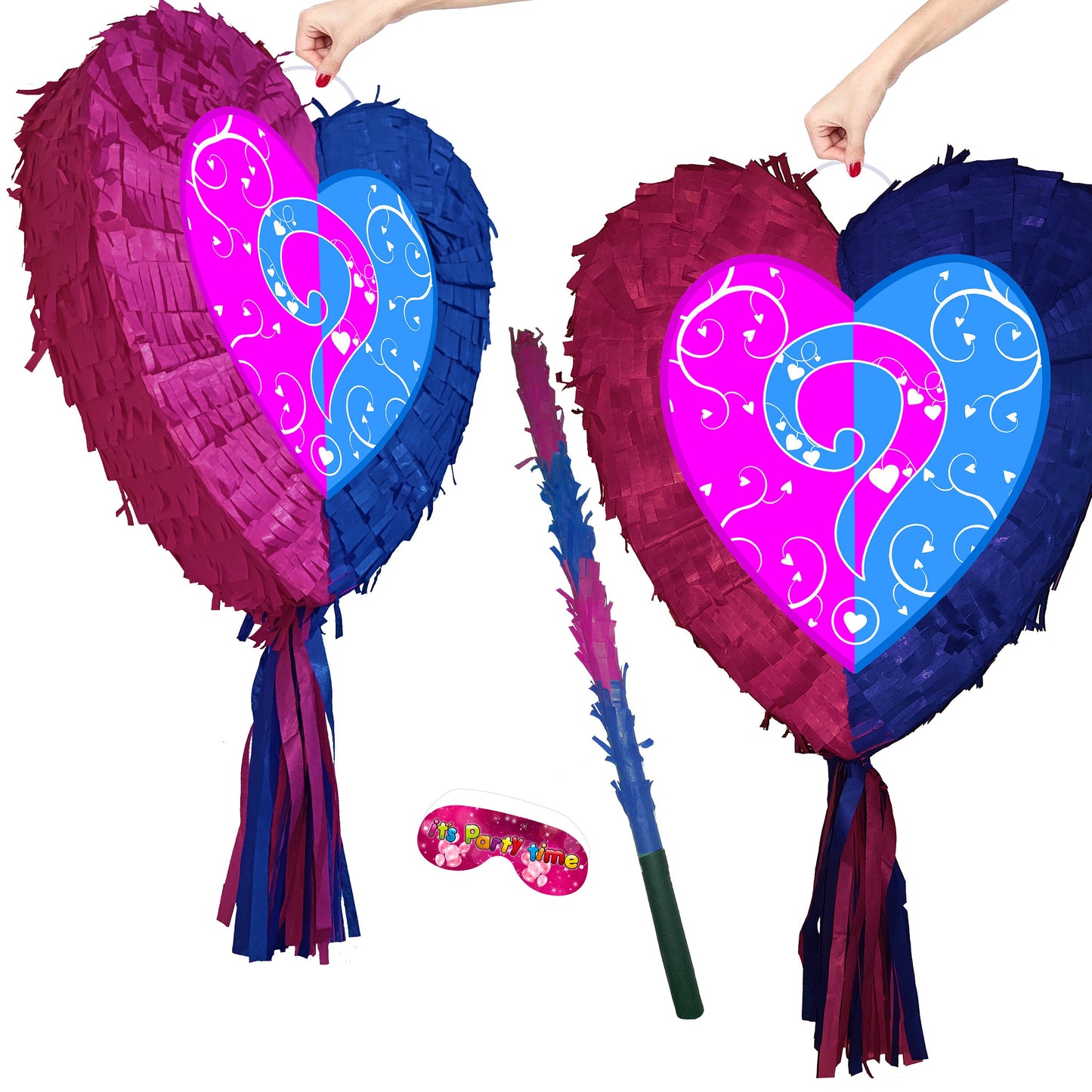 Gender Reveal Heart Pinata with Stick & Blindfold