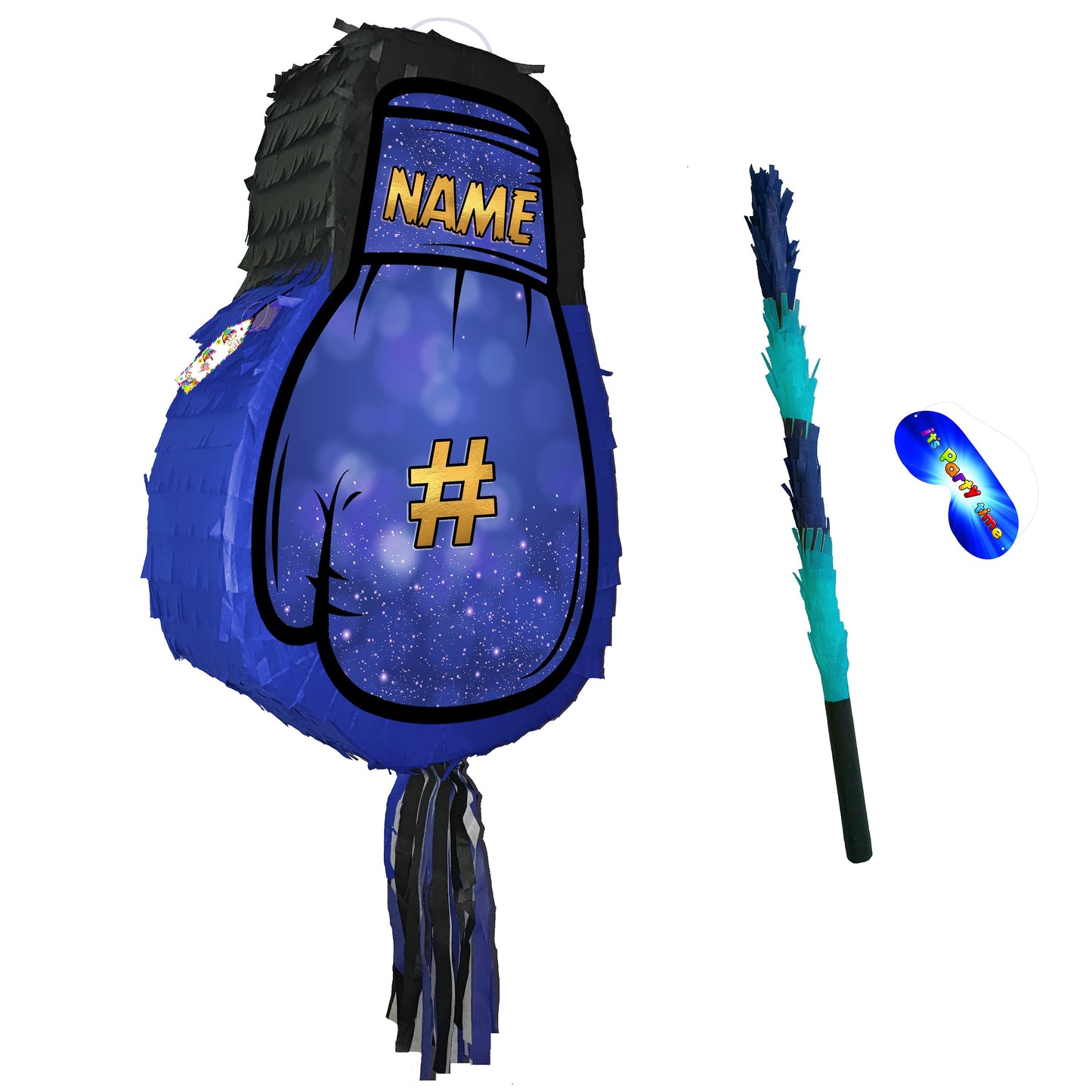 Blue Boxer Glove Pinata with Stick & Blindfold
