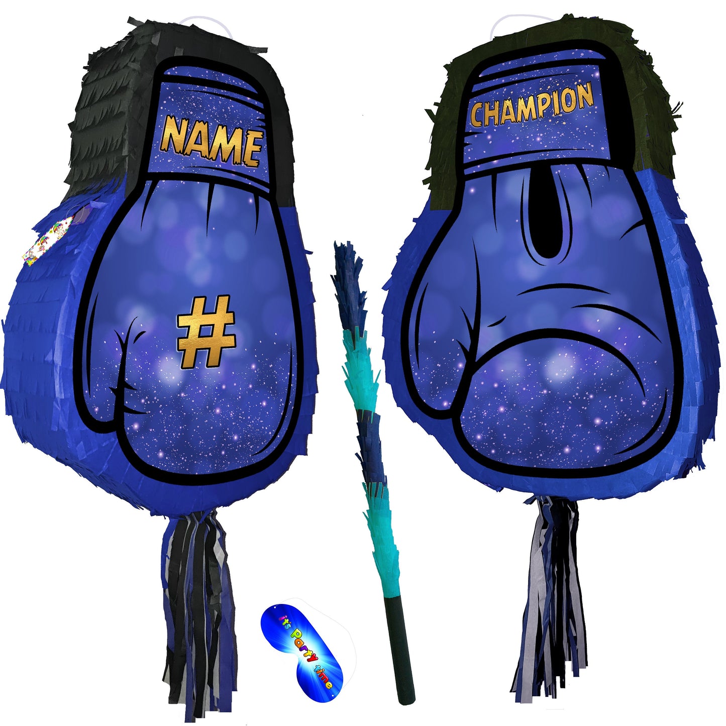 Blue Boxer Glove Pinata with Stick & Blindfold