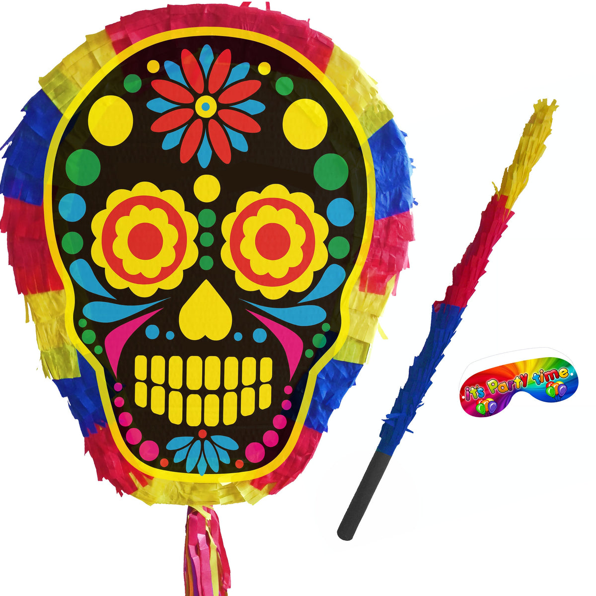 Skull Piñata with Stick & Blindfold, Halloween Party Game