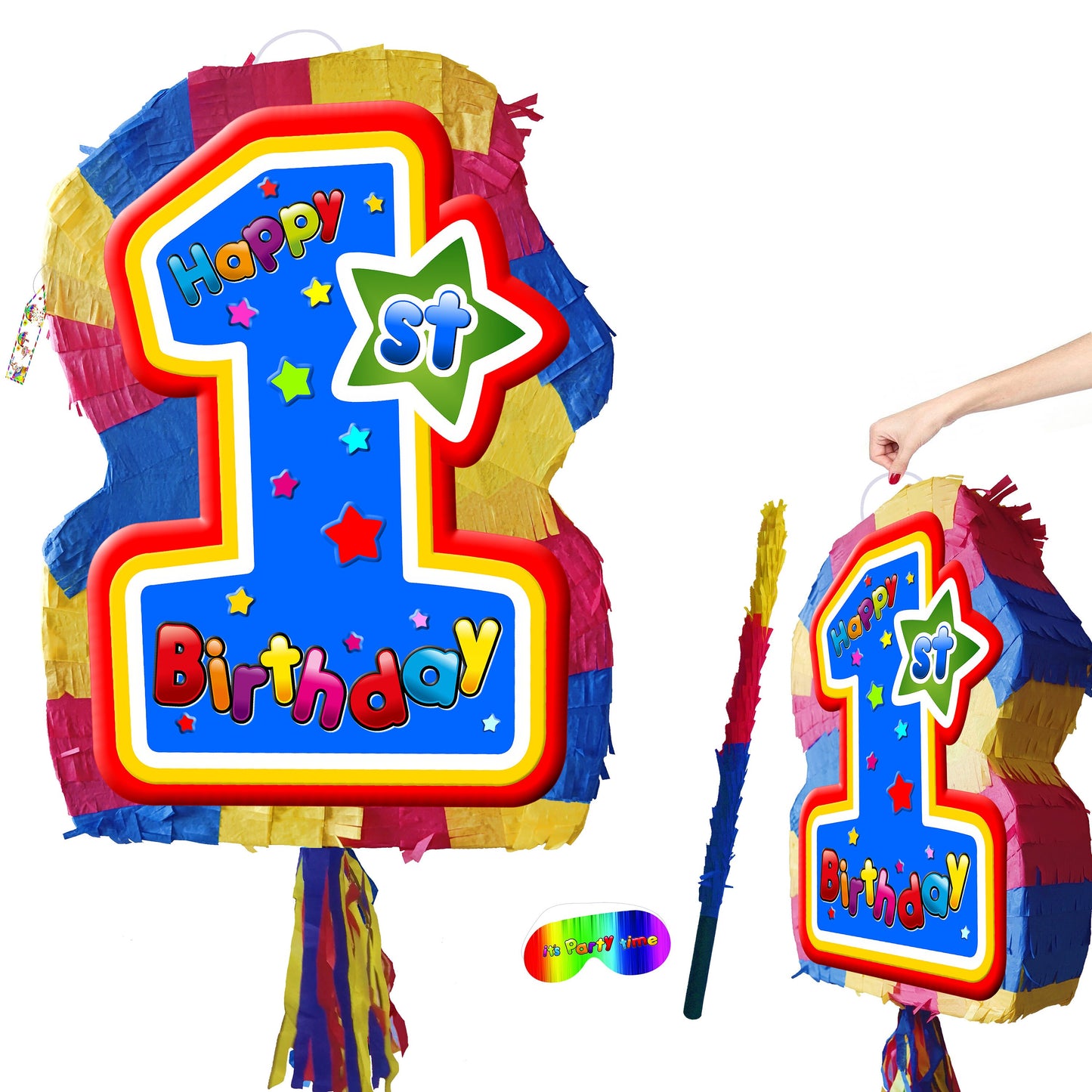 First Birthday Number One Pinata with Stick & Blindfold