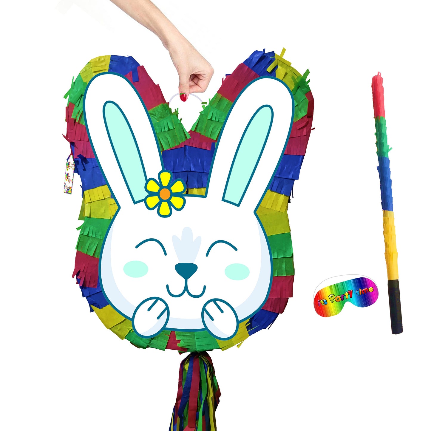 Easter 2026 Pinata Cute Bunny Rabbit with stick New happy surprise hunt party bonnet basket Pascha colourful Resurrection Sunday good Friday
