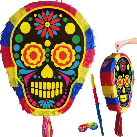 Skull Piñata with Stick & Blindfold, Halloween Party Game