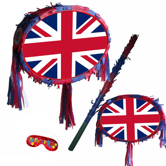 Union Jack Pinata with Stick & Blindfold, British Party Game