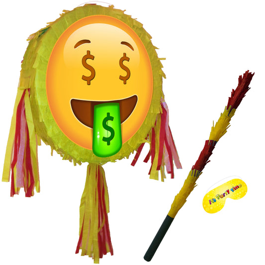 Money Emoji Pinata with Stick & Blindfold, Birthday Party Game