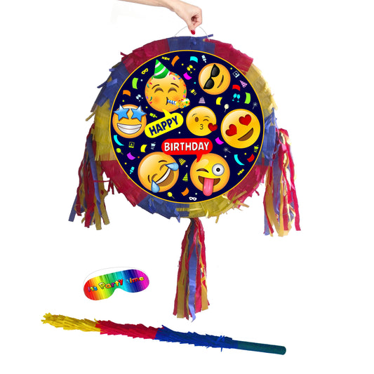 Emoji Birthday Pinata with Stick & Blindfold