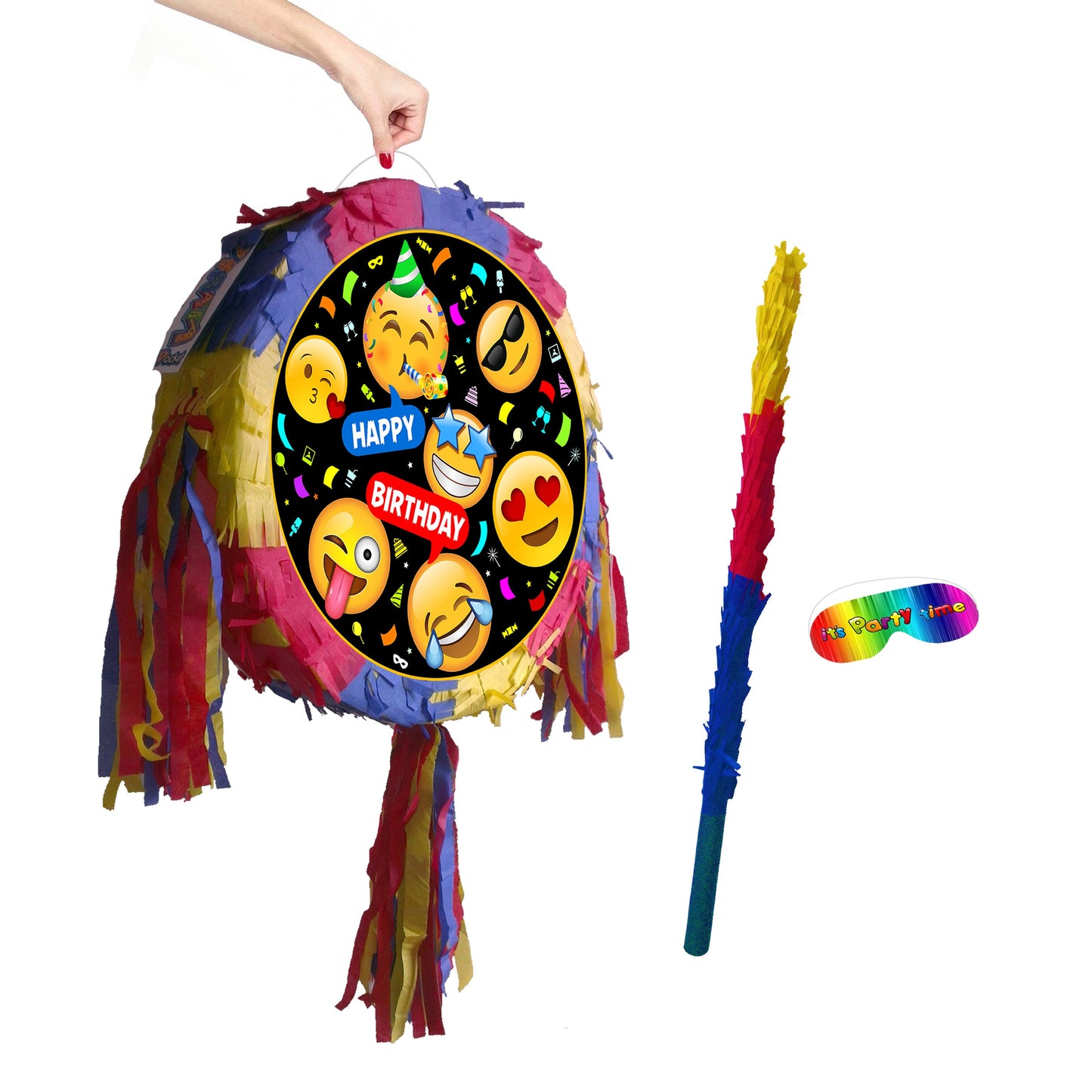 Emoji Birthday Pinata with Stick & Blindfold