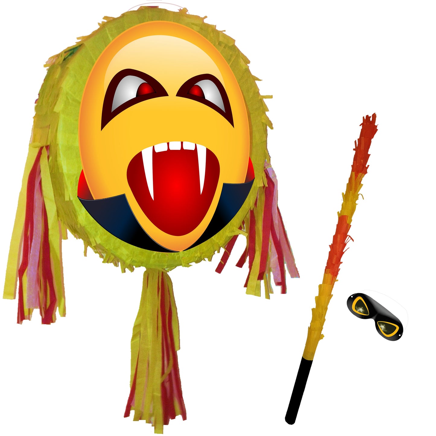 Vampire Emoji Pinata Set: Halloween Party Game with Stick & Blindfold
