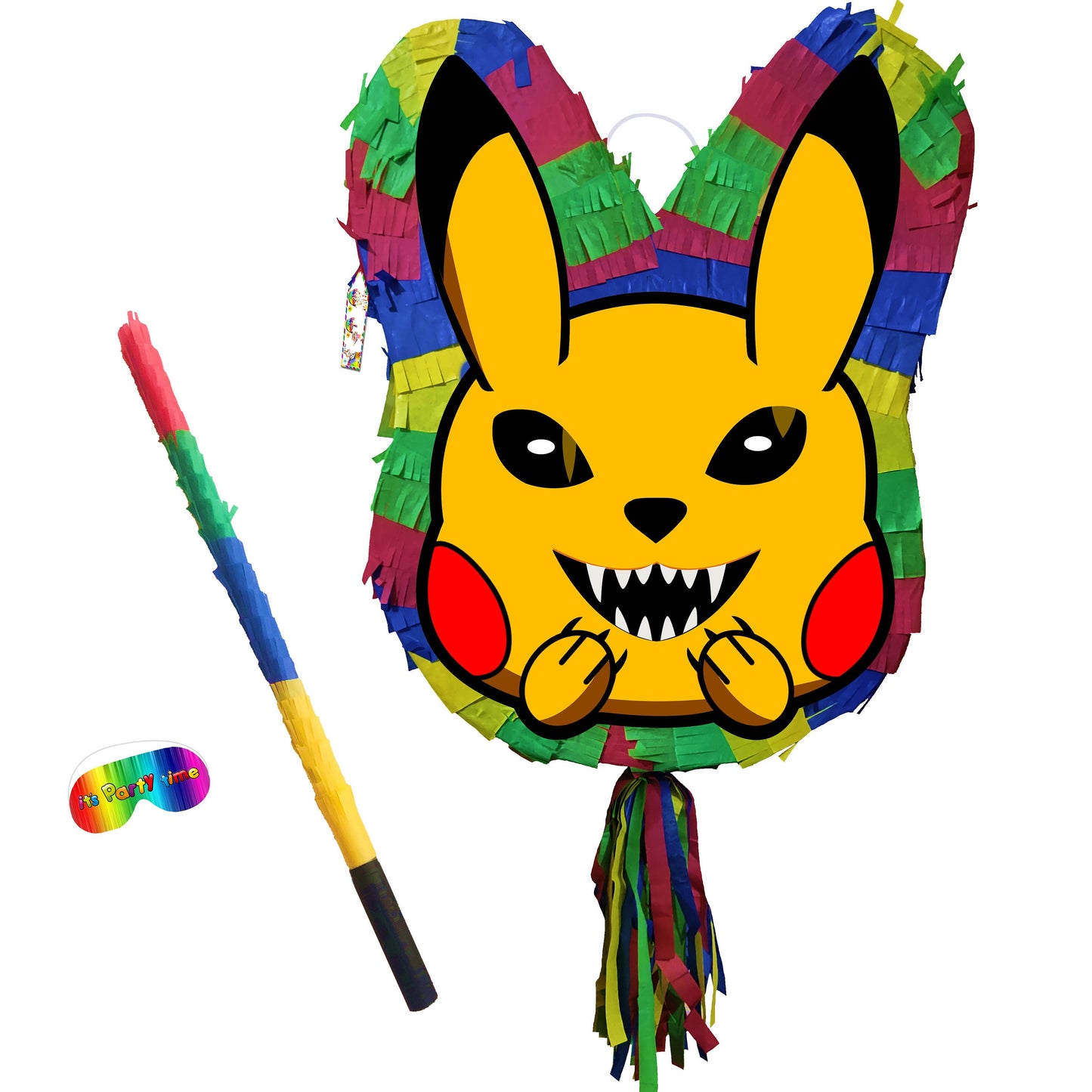 Creepy Pikachu Piñata with Stick & Blindfold, Halloween Party Game