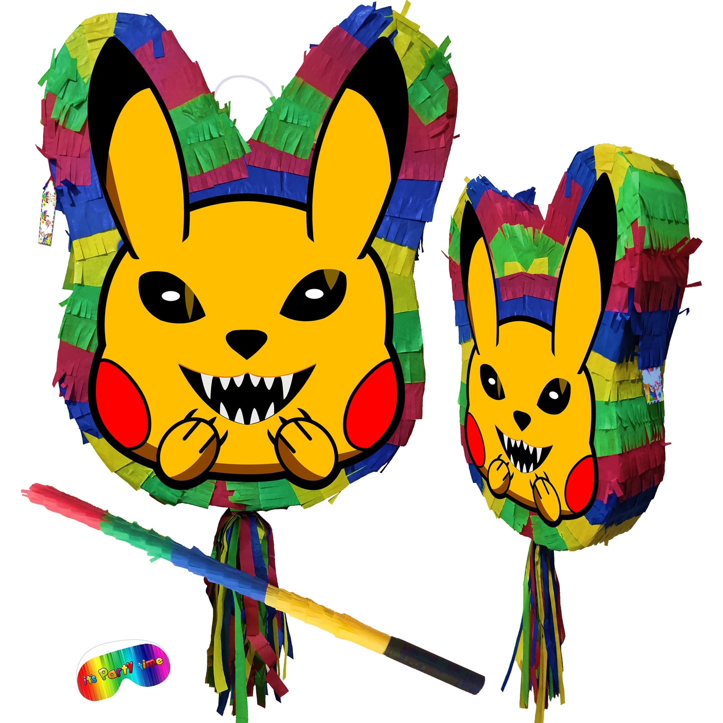 Creepy Pikachu Piñata with Stick & Blindfold, Halloween Party Game