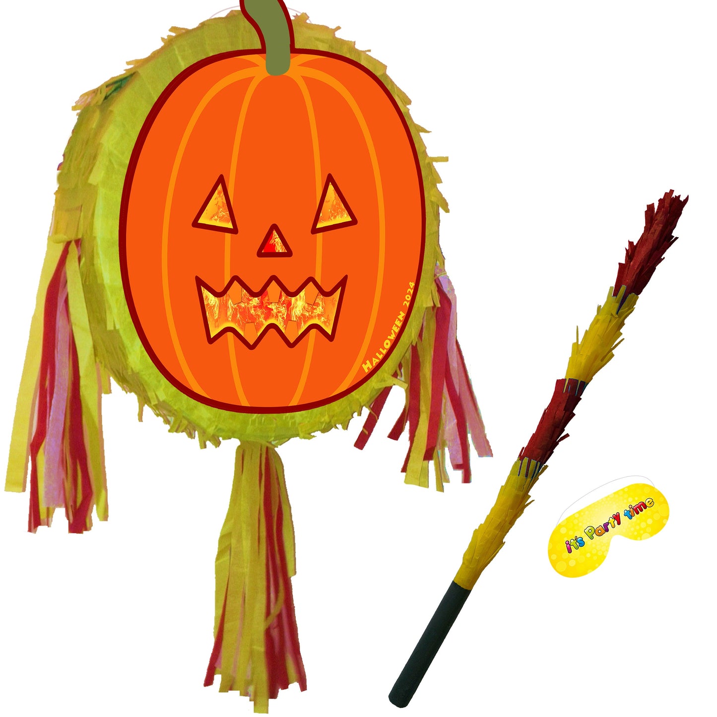 Emoji Pumpkin Piñata with Stick & Blindfold, Halloween Party Game