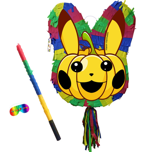 Pikachu Pumpkin Piñata with Stick & Blindfold, Halloween Party Game