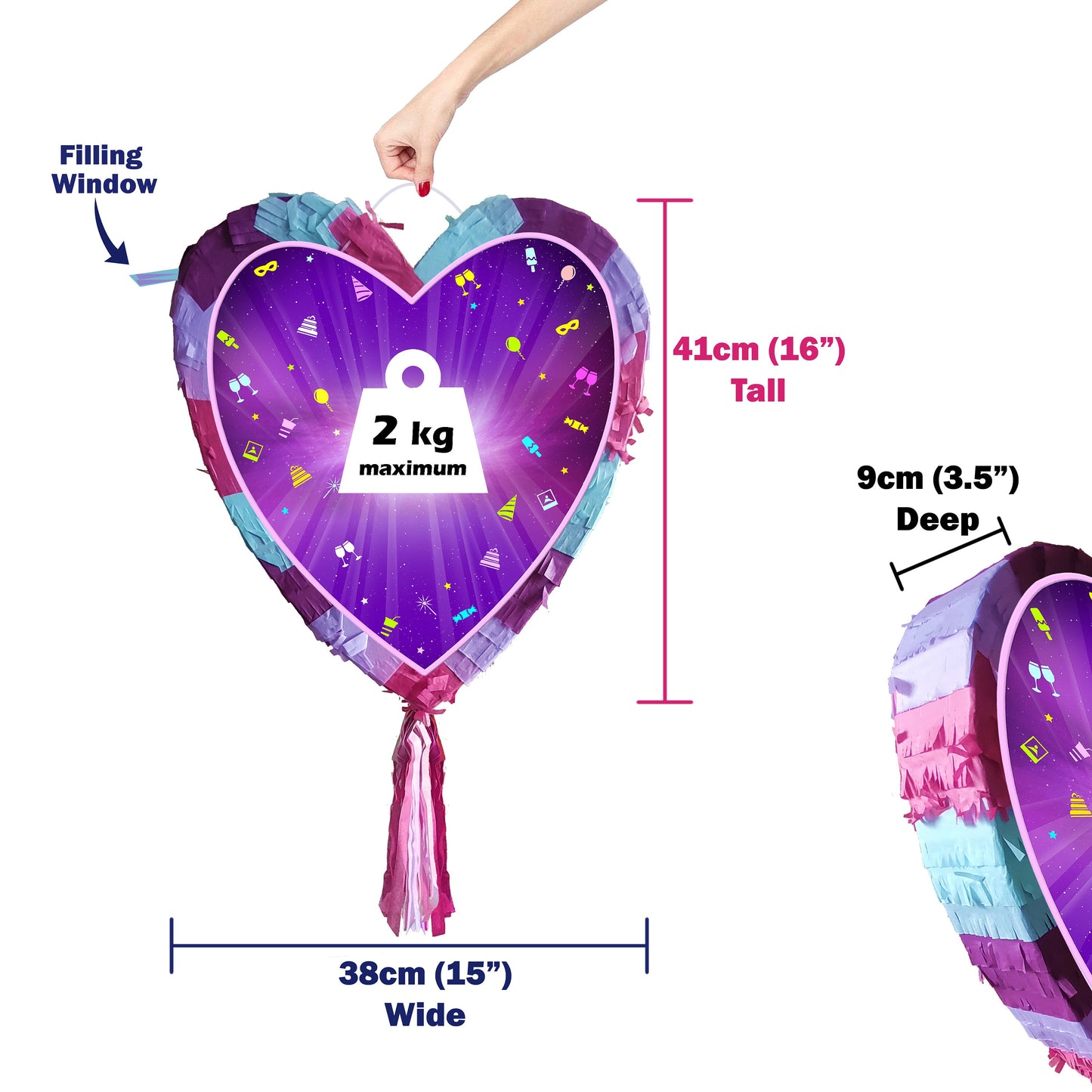 11th Birthday Heart Piñata with Stick & Blindfold