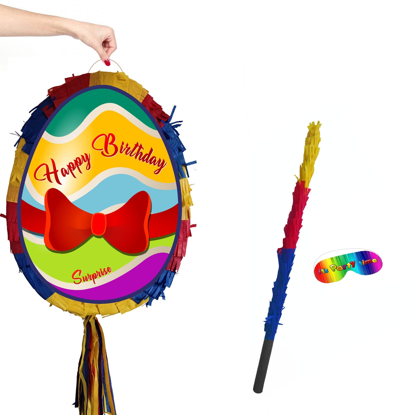 Egg Pinata with Stick & Blindfold: Birthday or Easter Party Game