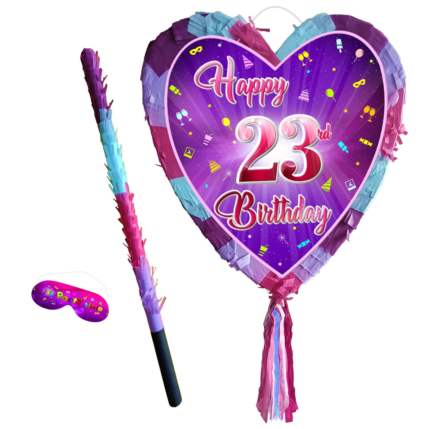 23rd Birthday Heart Pinata with Stick & Blindfold, Girls Party Game