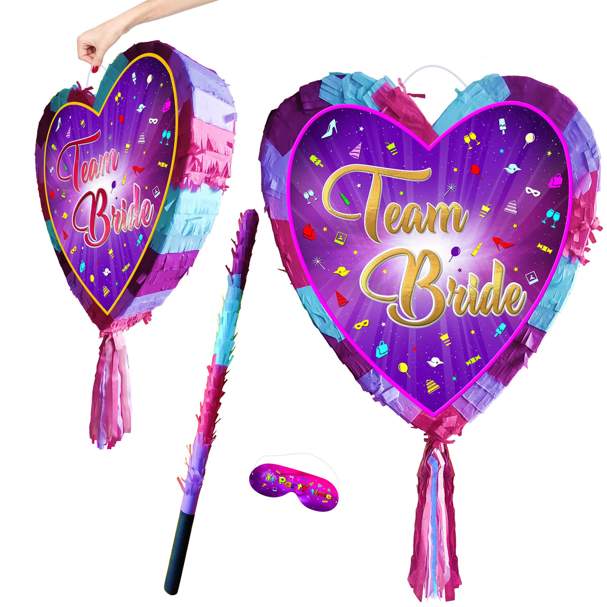 Team Bride Heart Pinata with Stick & Blindfold, Bachelorette Party Game