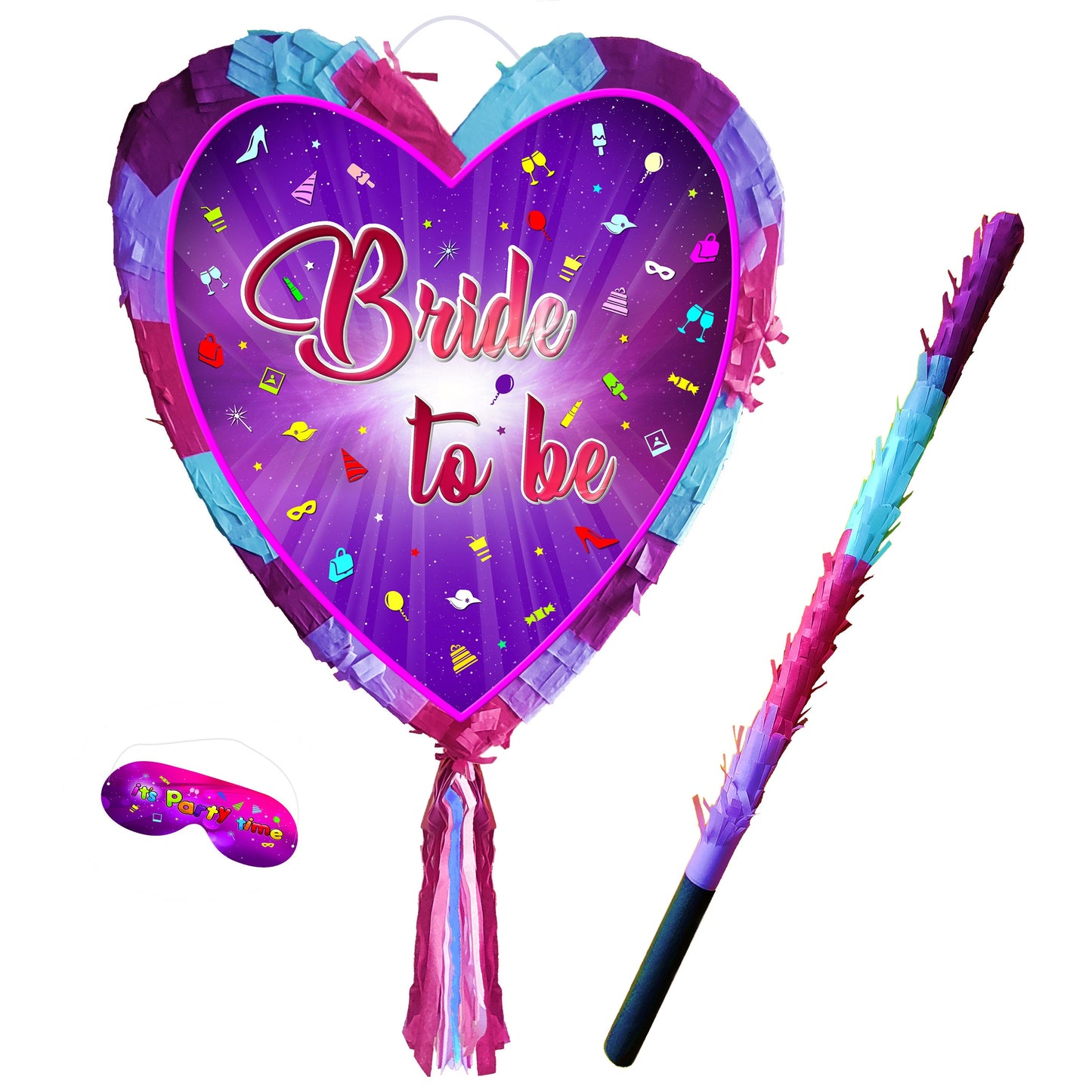 Bride To Be Heart Pinata with Stick & Blindfold, Hen Party Game