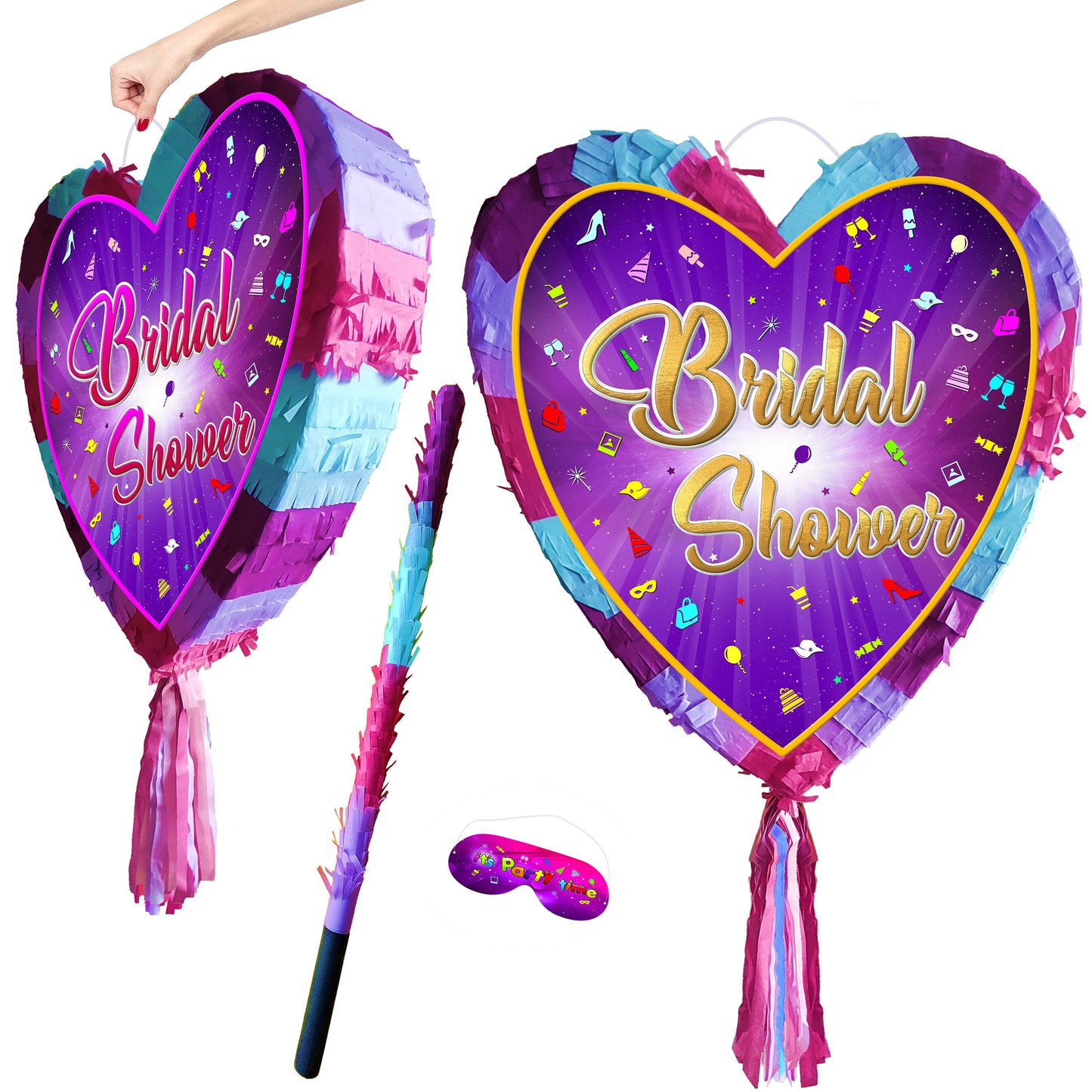 Heart Bridal Shower Pinata with Stick & Blindfold, Party Game