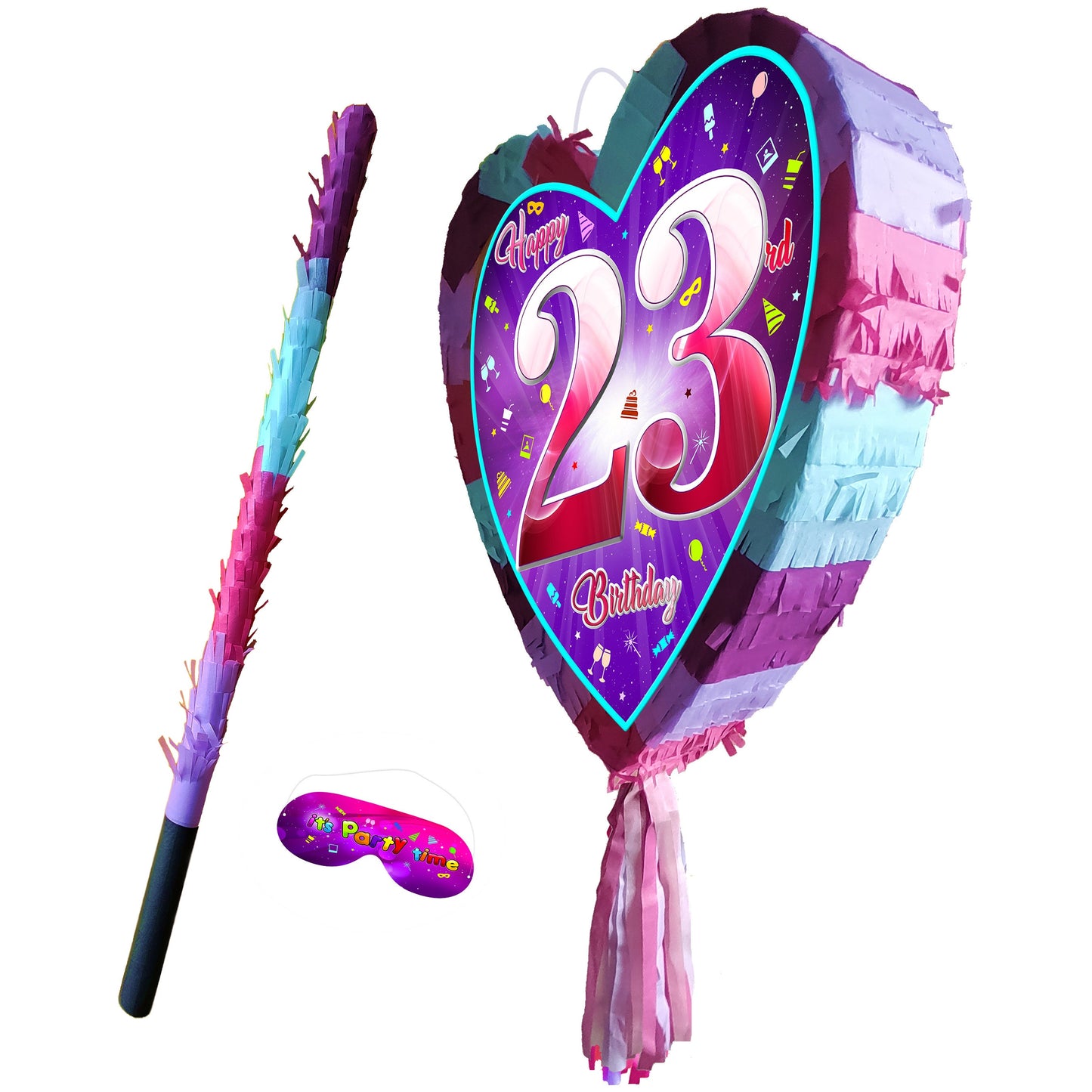 23rd Birthday Heart Pinata with Stick & Blindfold, Girls Party Game