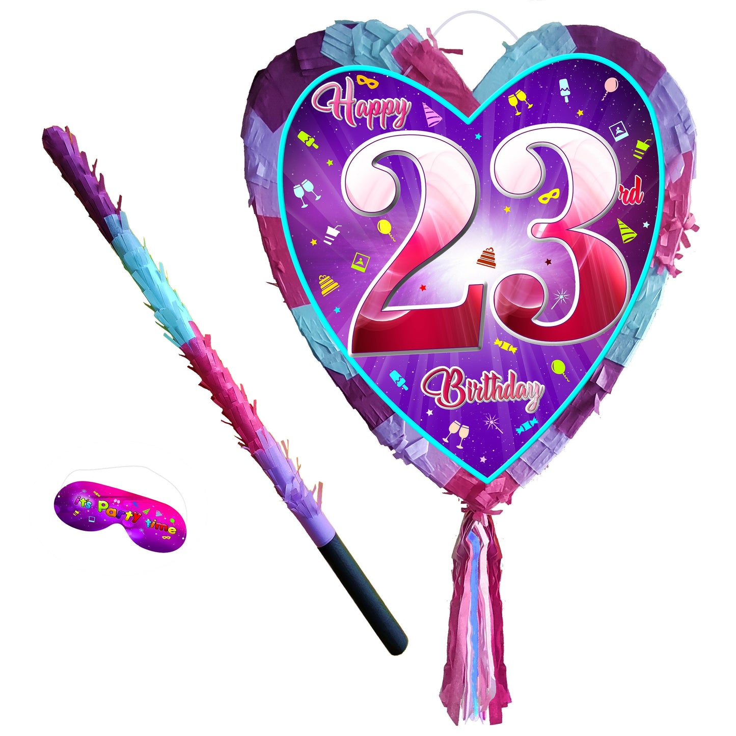 23rd Birthday Heart Pinata with Stick & Blindfold, Girls Party Game