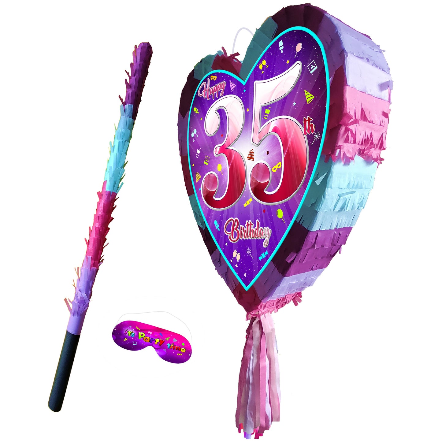 35th Birthday Heart Pinata with Stick & Blindfold