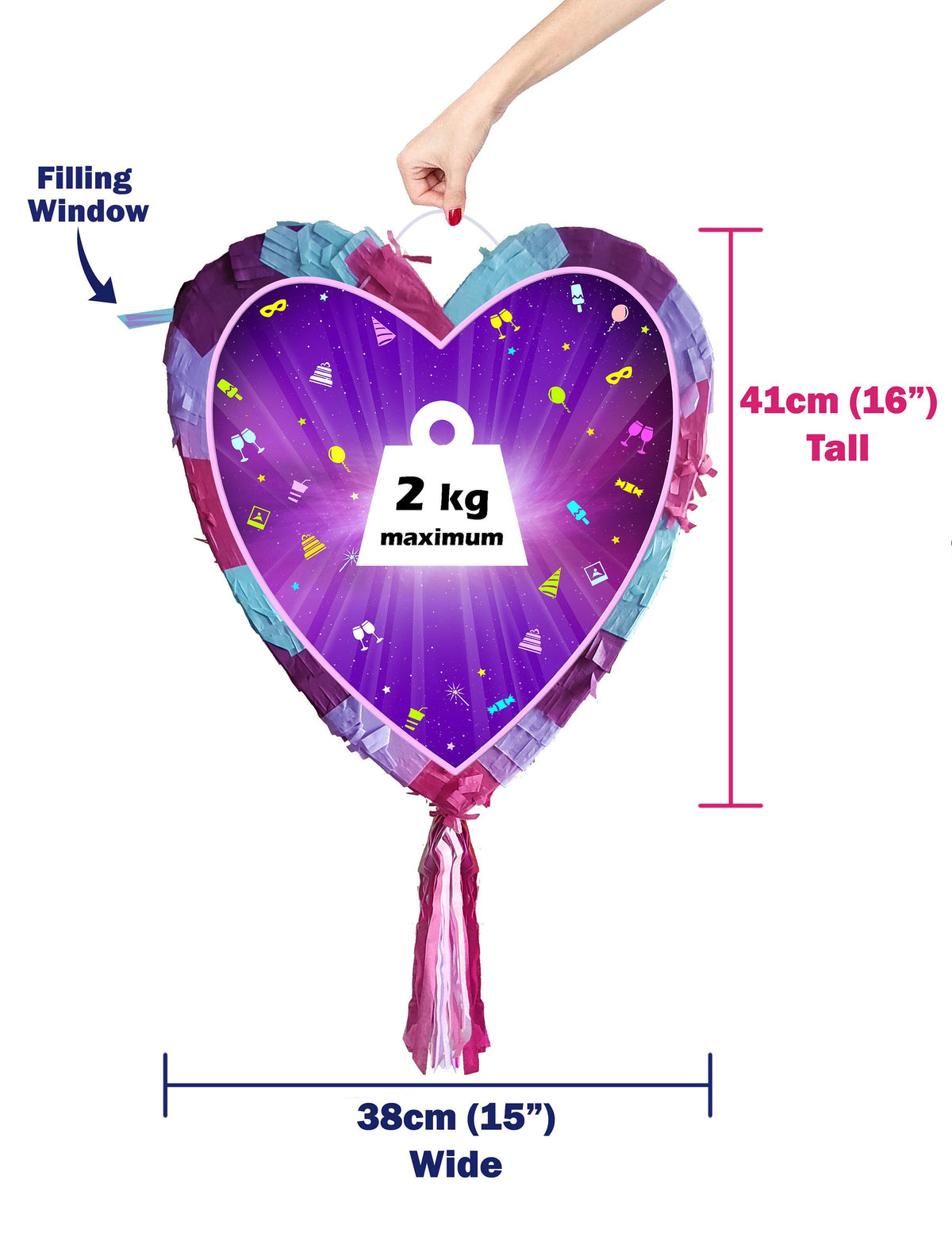 Te Amo Heart Pinata with Stick and Blindfold, Love Theme