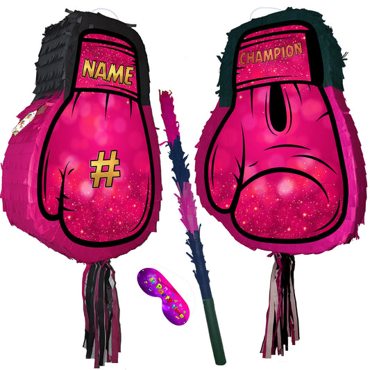Pink Boxing Glove Pinata with Stick & Blindfold