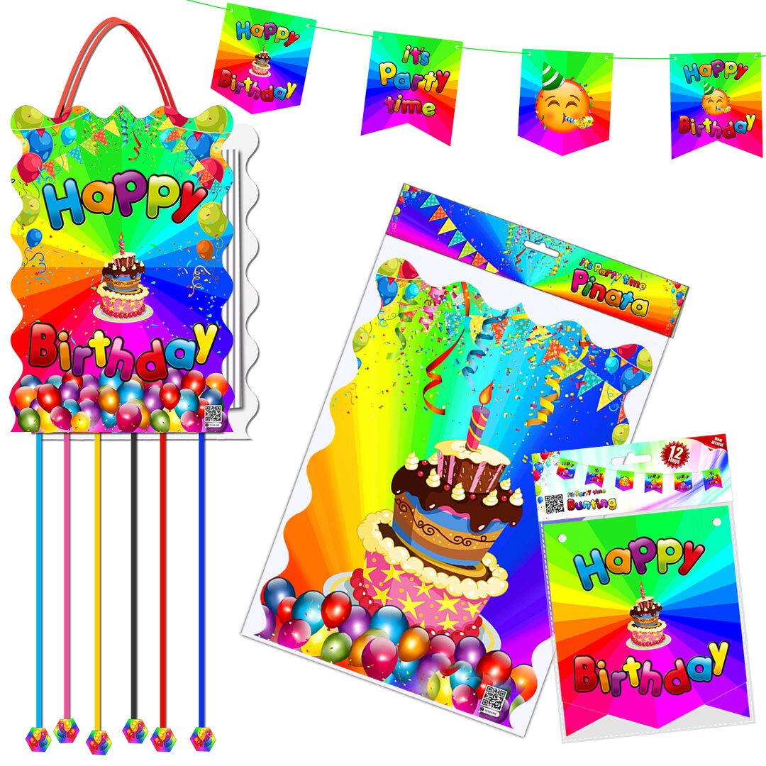 Pull String Birthday Pinata with Bunting Banner
