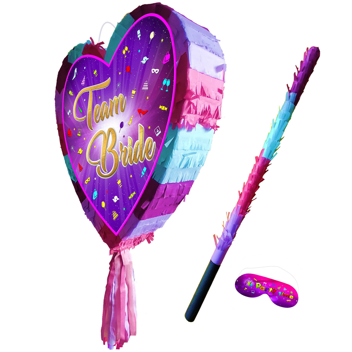 Team Bride Heart Pinata with Stick & Blindfold, Bachelorette Party Game