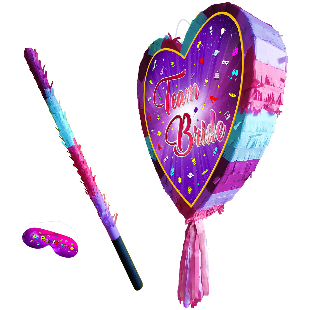 Team Bride Heart Pinata with Stick & Blindfold, Bachelorette Party Game