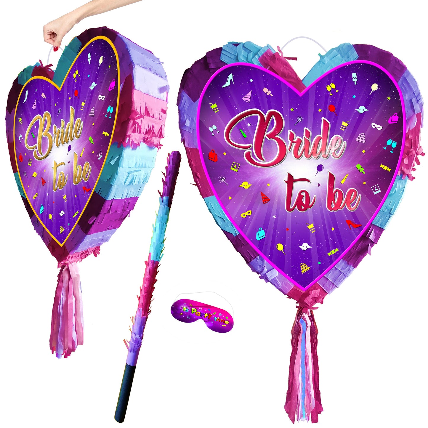 Bride To Be Heart Pinata with Stick & Blindfold, Hen Party Game