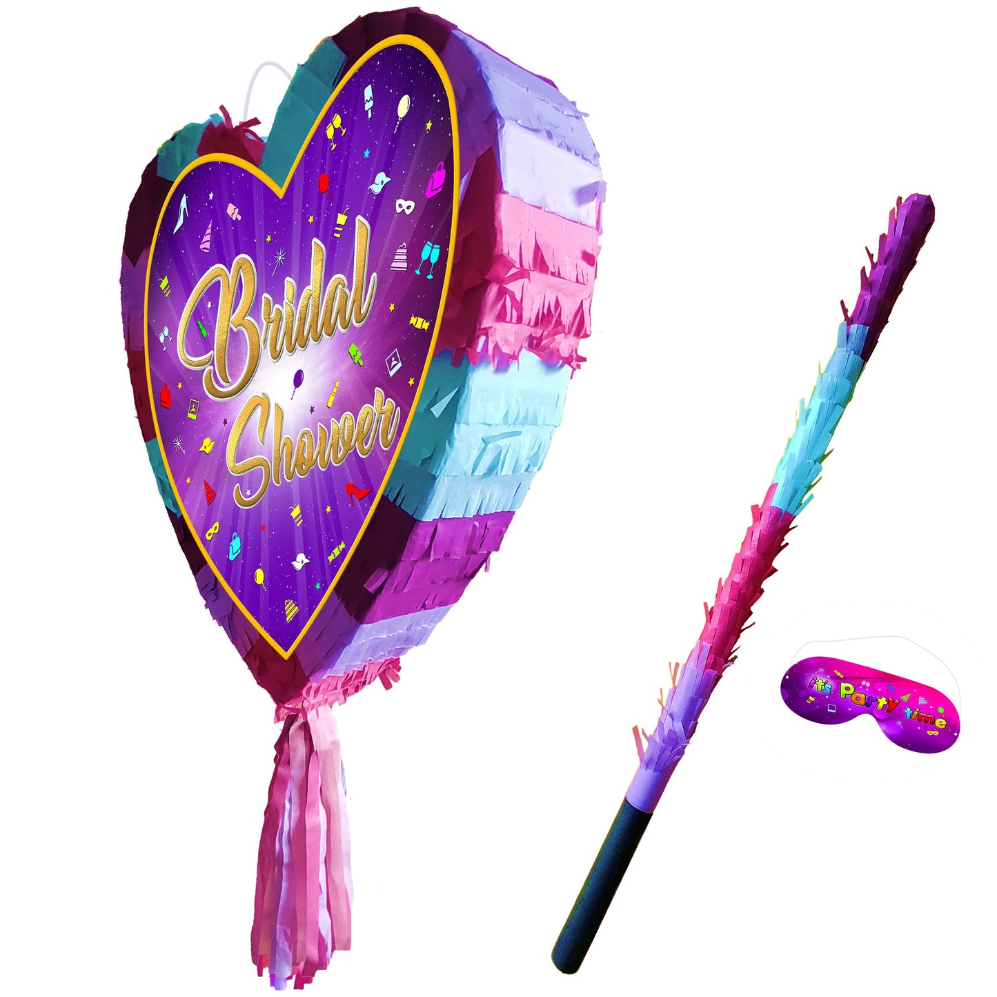 Heart Bridal Shower Pinata with Stick & Blindfold, Party Game
