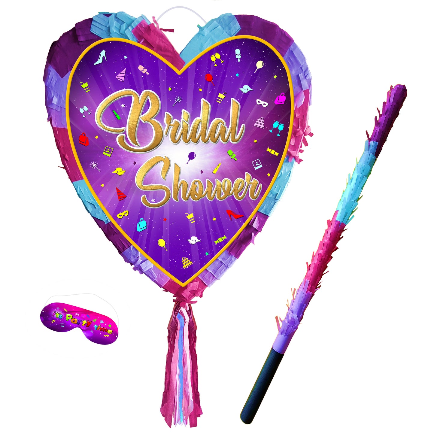 Heart Bridal Shower Pinata with Stick & Blindfold, Party Game
