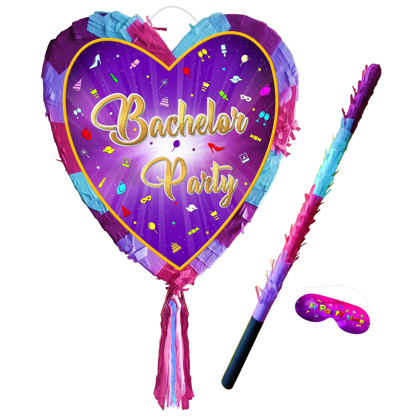 Heart Bachelor Party Pinata with Stick & Blindfold