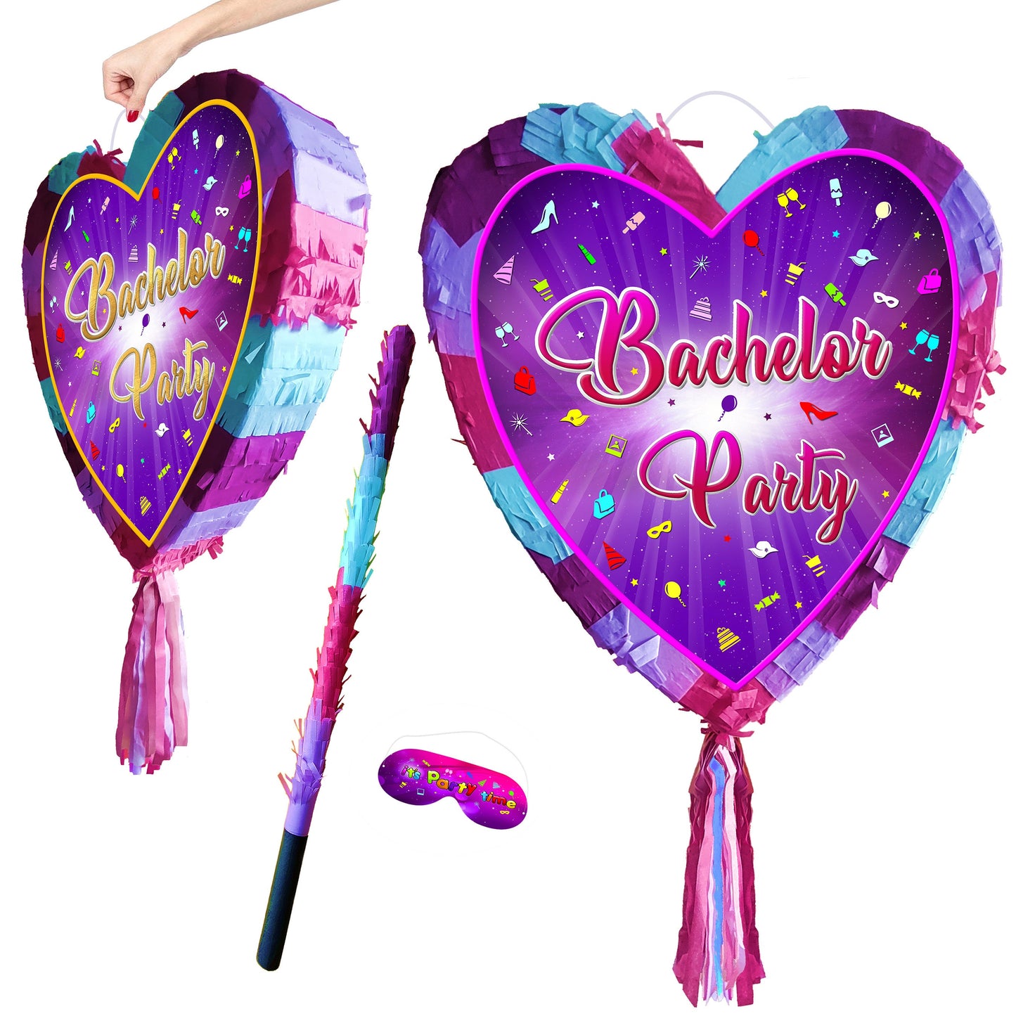Heart Bachelor Party Pinata with Stick & Blindfold