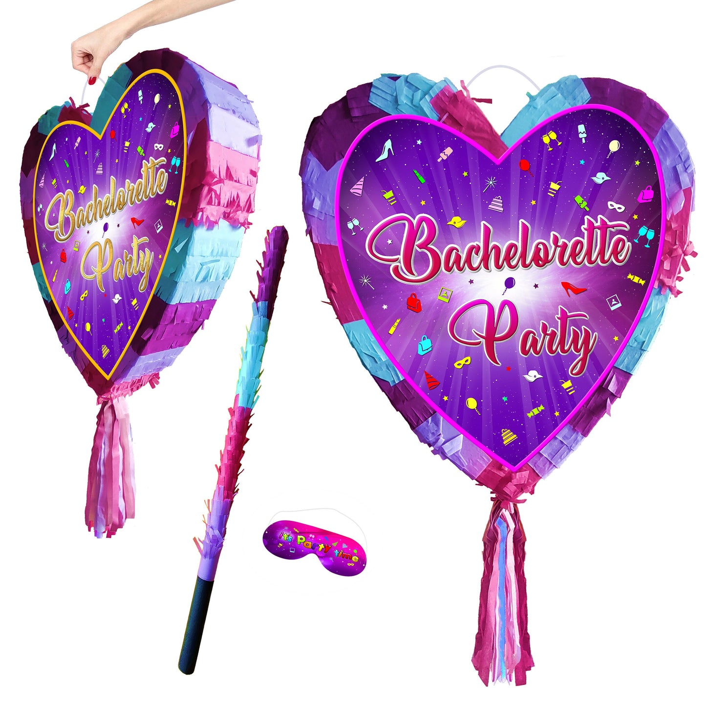 Heart Bachelorette Party Pinata with Stick & Blindfold