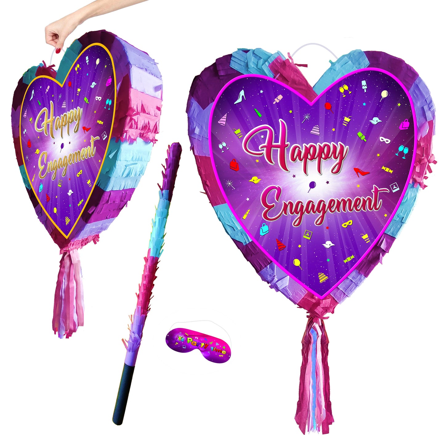 Engagement Heart Pinata with Stick & Blindfold