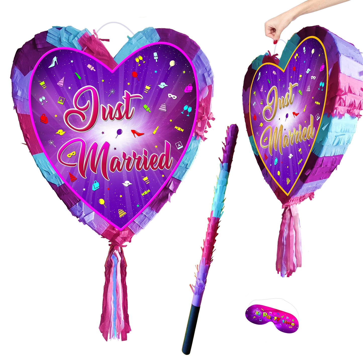Just Married Heart Pinata with Stick & Blindfold – Wedding Game