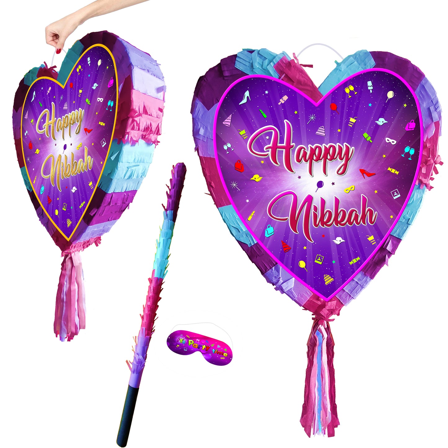 Nikkah Heart Pinata with Stick & Blindfold, Love Theme