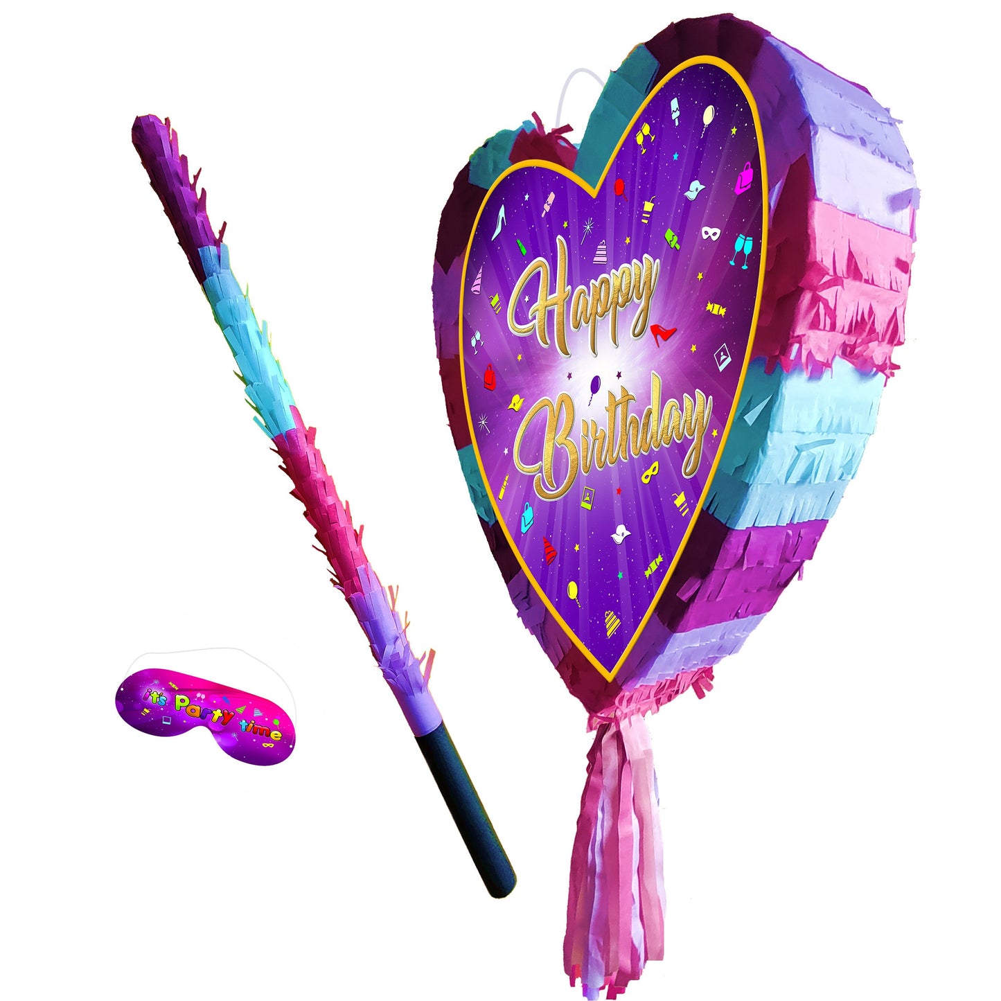 Heart Birthday Pinata with Stick & Blindfold, Girls Party Game