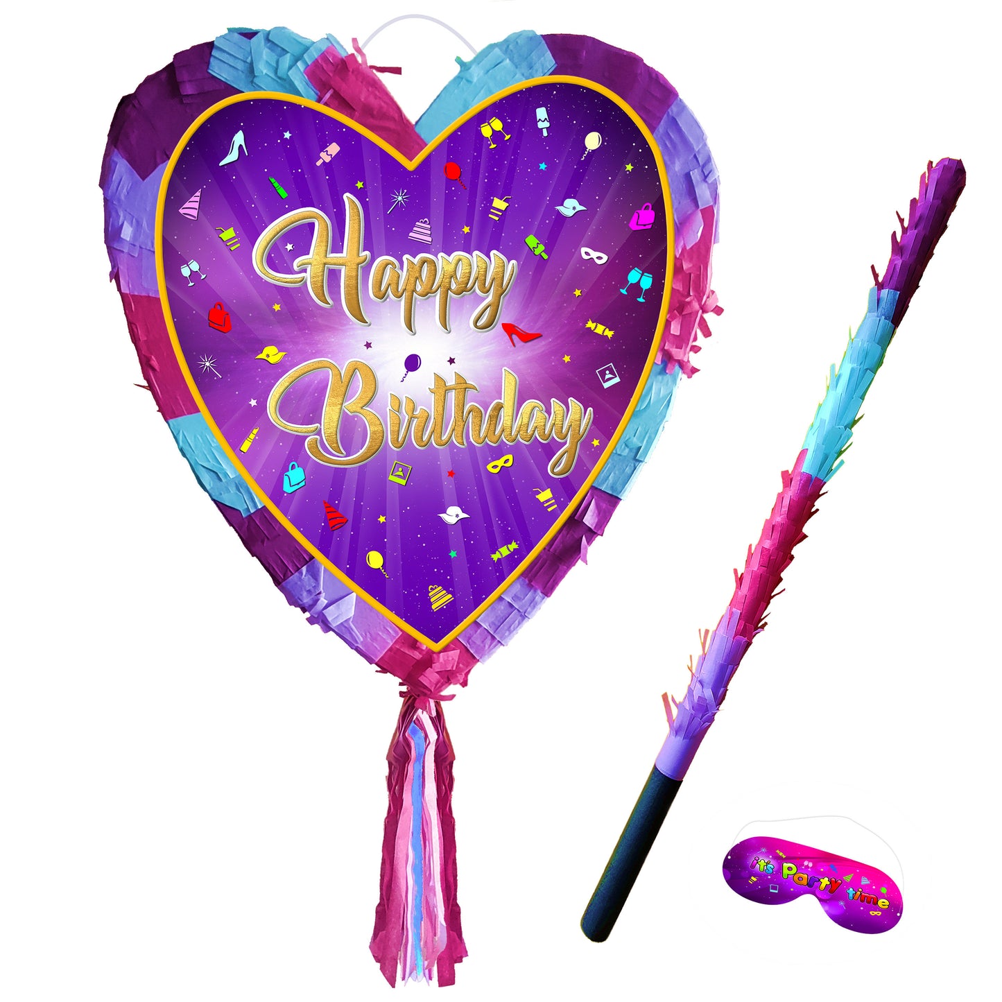 Heart Birthday Pinata with Stick & Blindfold, Girls Party Game